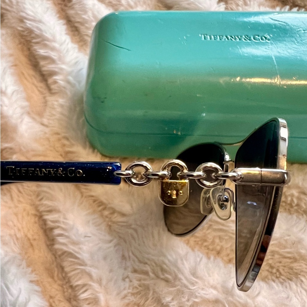 Tiffany & Co Pilot Sunglasses Polished Silver/ Shimmery Blue